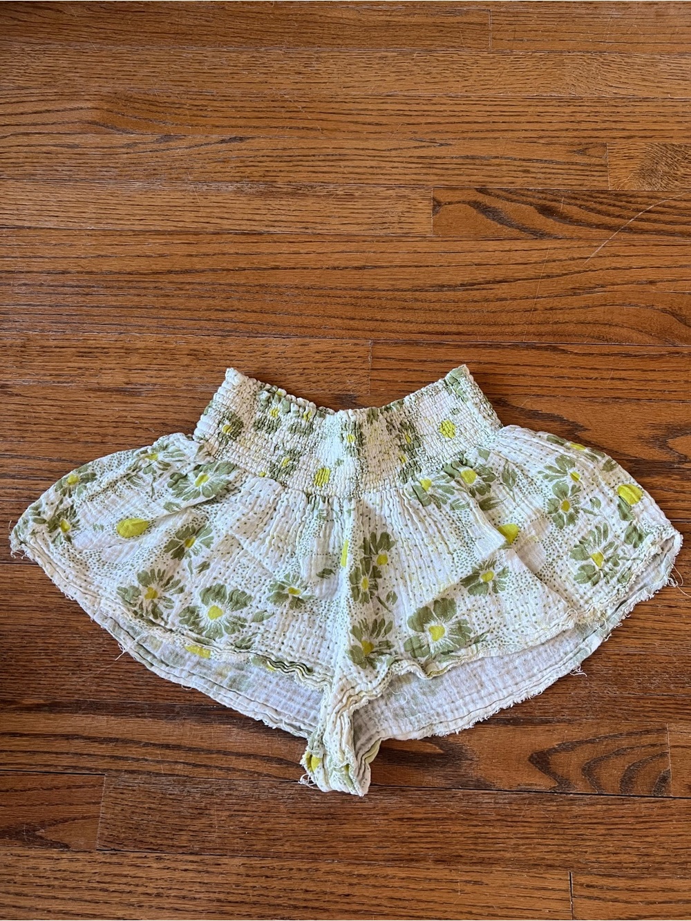 Urban Outfitters Green Floral Smocked Waist Shorts